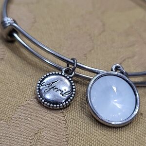 Silver Bangle Bracelet with April And White Charms